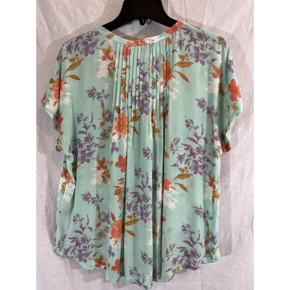 Caffe Marrakesh Women's Medium Teal Floral Rayon Blouse - Picture 5 of 7